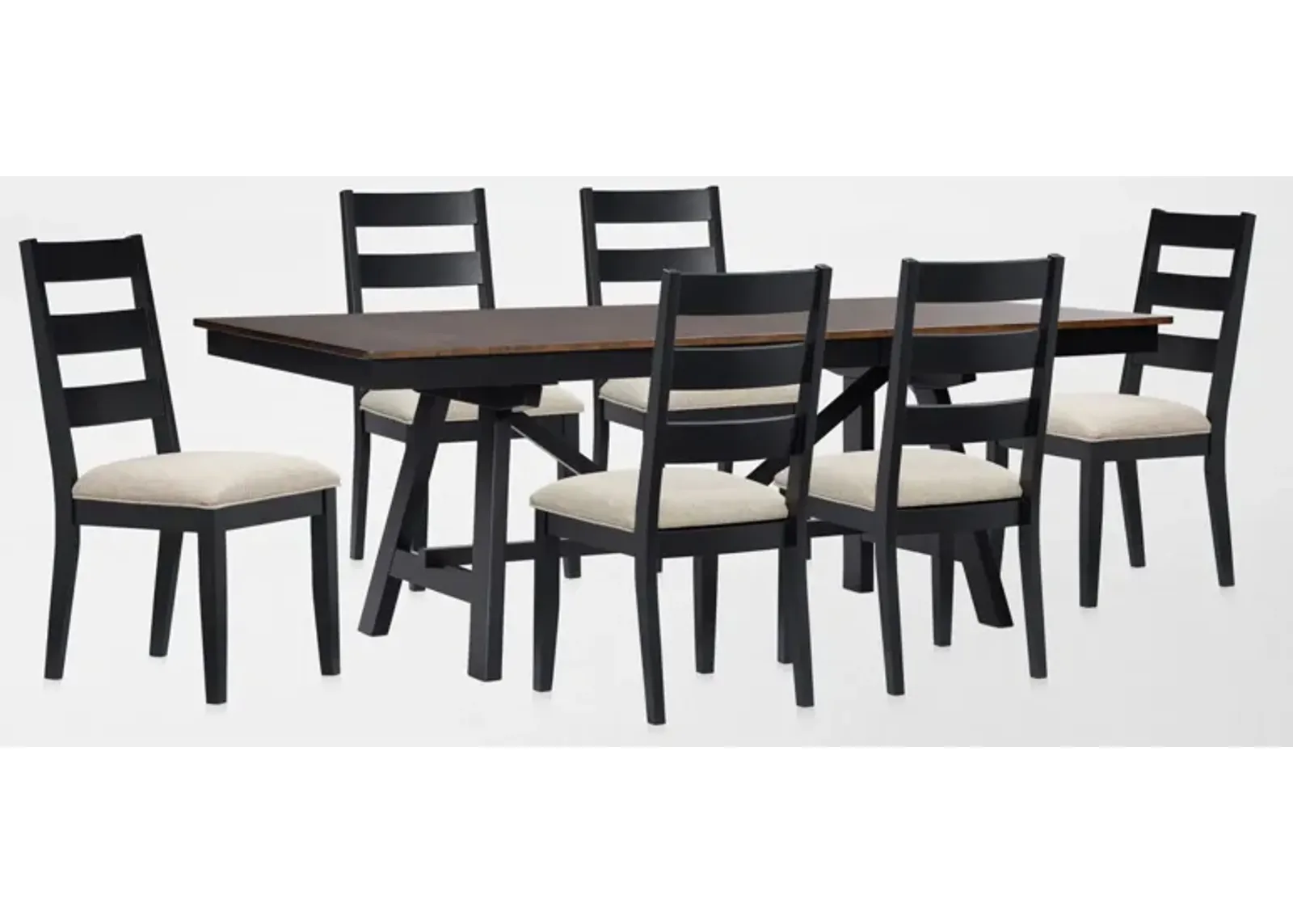 Maxwell Trestle Extendable Dining Table and 6 Upholstered Chairs - Black