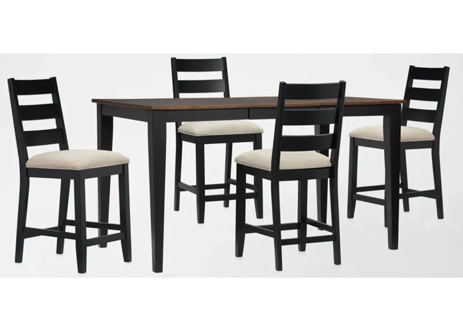 Maxwell Counter-Height Extendable Dining Table and 4 Upholstered Stools - Black