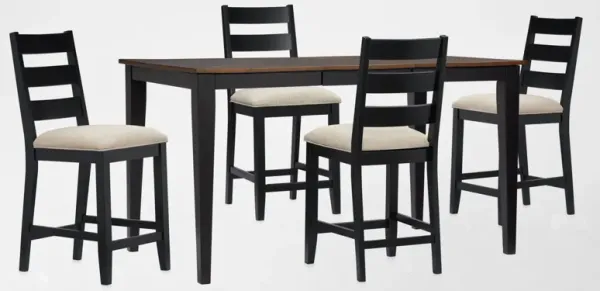 Maxwell Solid Wood Counter-Height Extendable Dining Table and 4 Upholstered Stools - Black