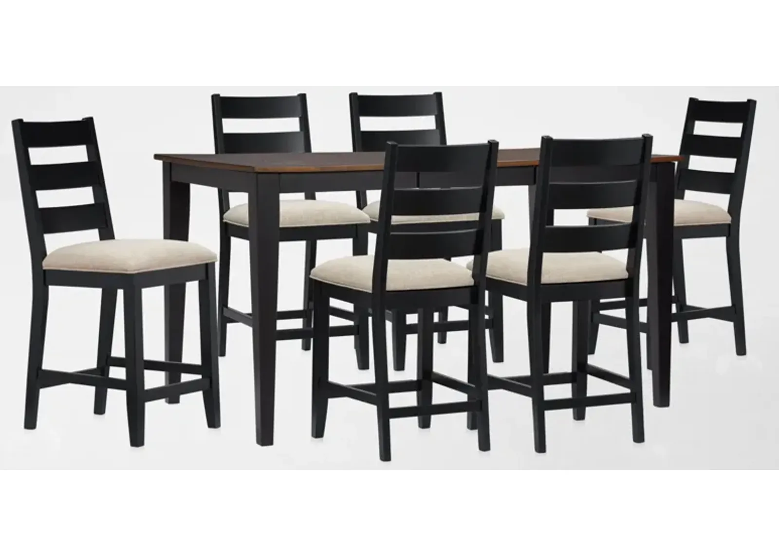 Maxwell Counter-Height Extendable Dining Table and 6 Upholstered Stools - Black