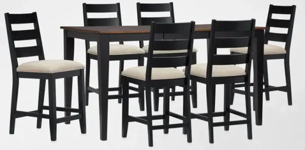 Maxwell Solid Wood Counter-Height Extendable Dining Table and 6 Upholstered Stools - Black