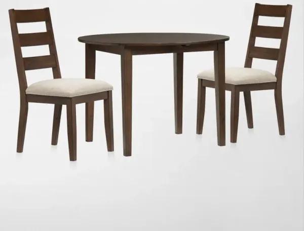 Maxwell Solid Wood Drop-Leaf Dining Table and 2 Upholstered Chairs - Hickory
