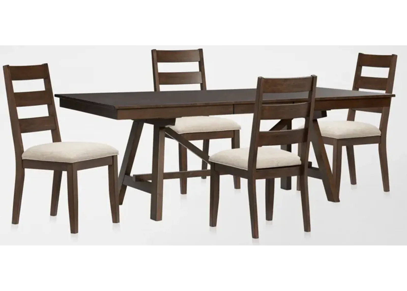 Maxwell Trestle Extendable Dining Table and 4 Upholstered Chairs - Hickory