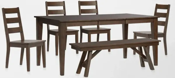 Maxwell Solid Wood Extendable Dining Table, Bench and 4 Dining Chairs - Hickory