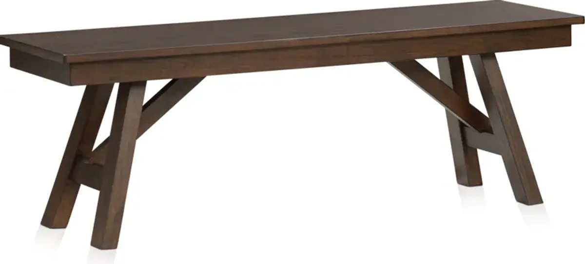 Maxwell Trestle Extendable Dining Table, 4 Upholstered Chairs and Bench - Hickory