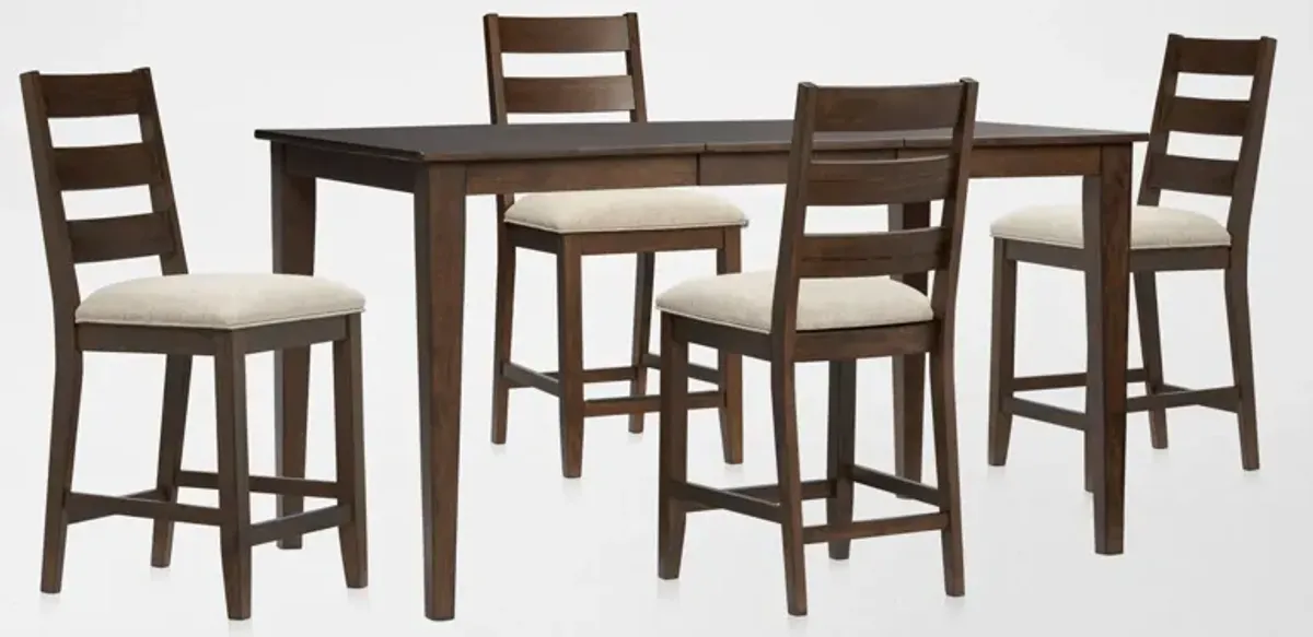 Maxwell Counter-Height Extendable Dining Table and 4 Upholstered Stools - Hickory