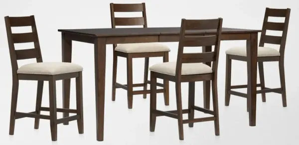 Maxwell Solid Wood Counter-Height Extendable Dining Table and 4 Upholstered Stools - Hickory