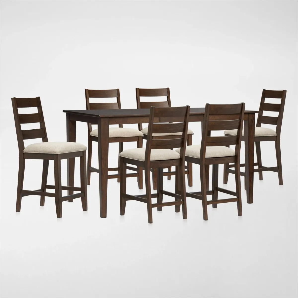 Maxwell Solid Wood Counter-Height Extendable Dining Table and 6 Upholstered Stools - Hickory
