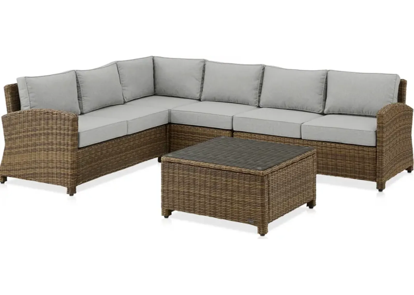 Destin 4-Piece Outdoor Sectional and Coffee Table Set - Gray/Brown