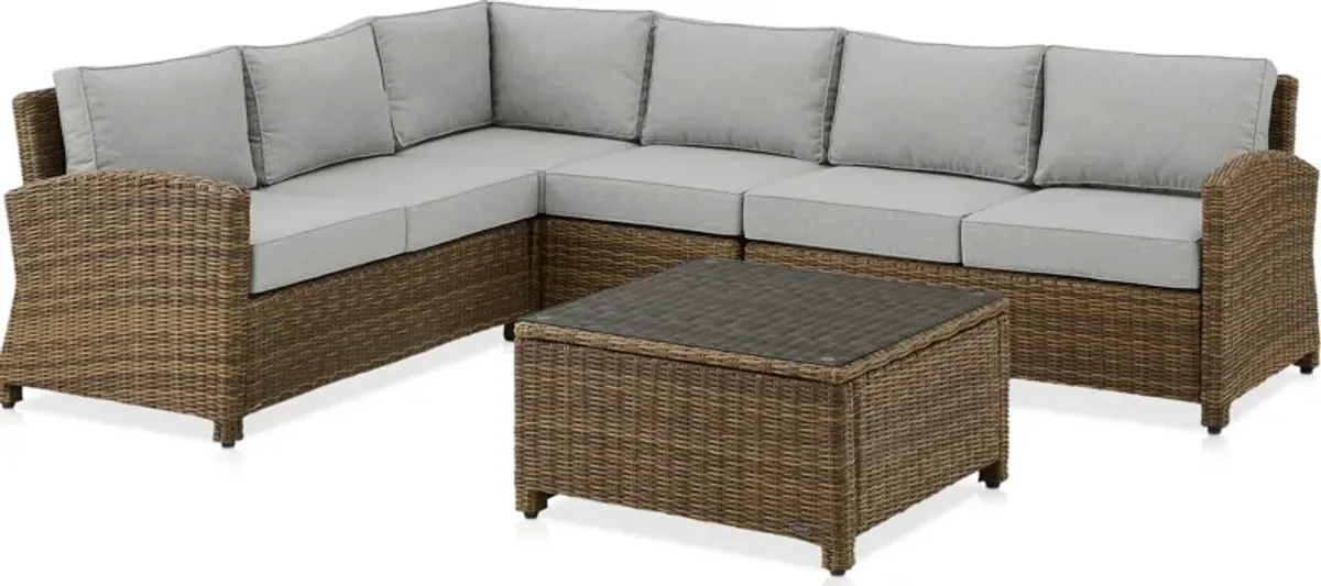 Destin 4-Piece Outdoor Sectional and Coffee Table Set - Gray/Brown