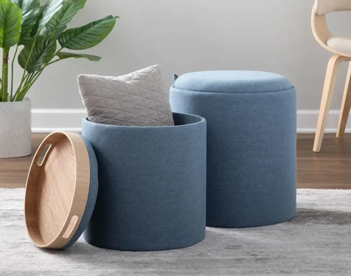 Trey Set of 2 Nesting Ottomans - Blue