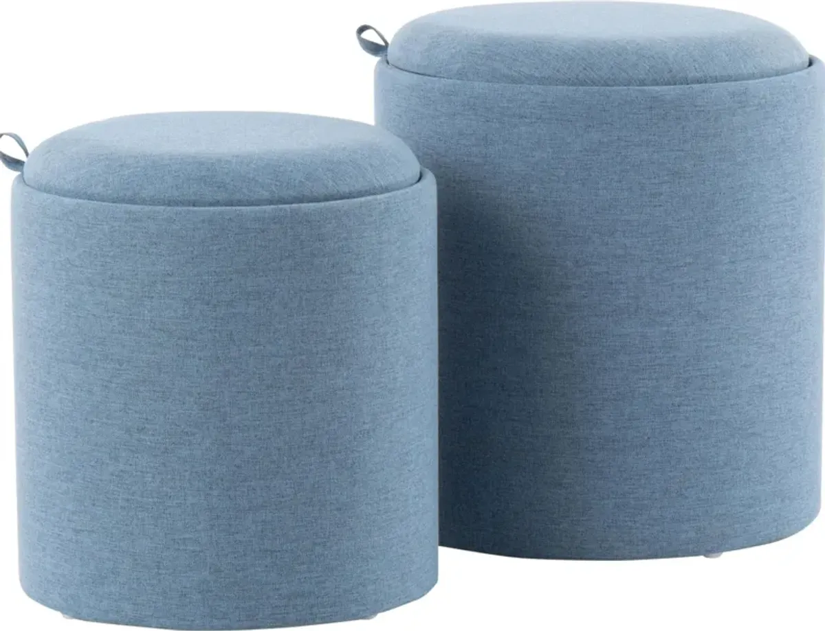 Trey Set of 2 Nesting Ottomans - Blue