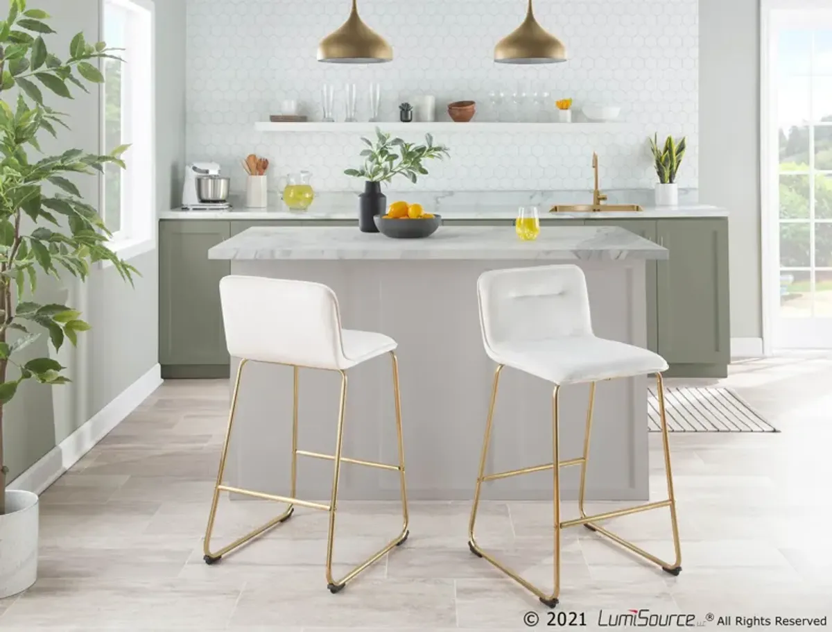 Santos Set of 2 Counter-Height Stools - Gold/Cream