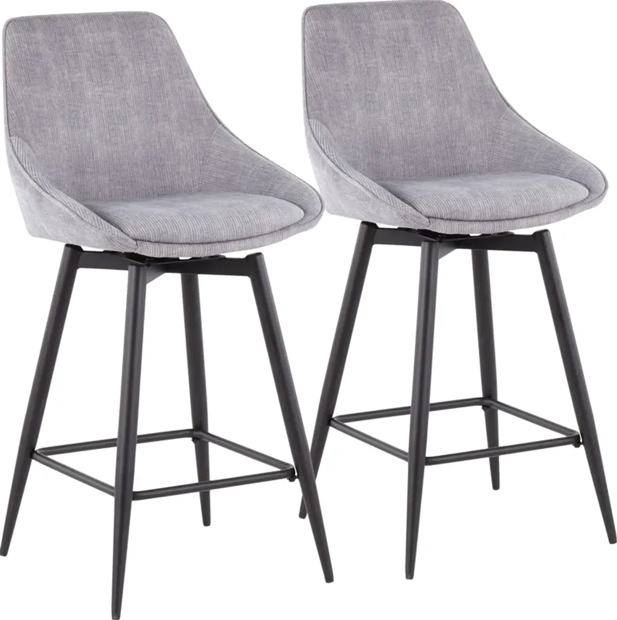 Fraser Set of 2 Counter-Height Stools - Gray Corduroy