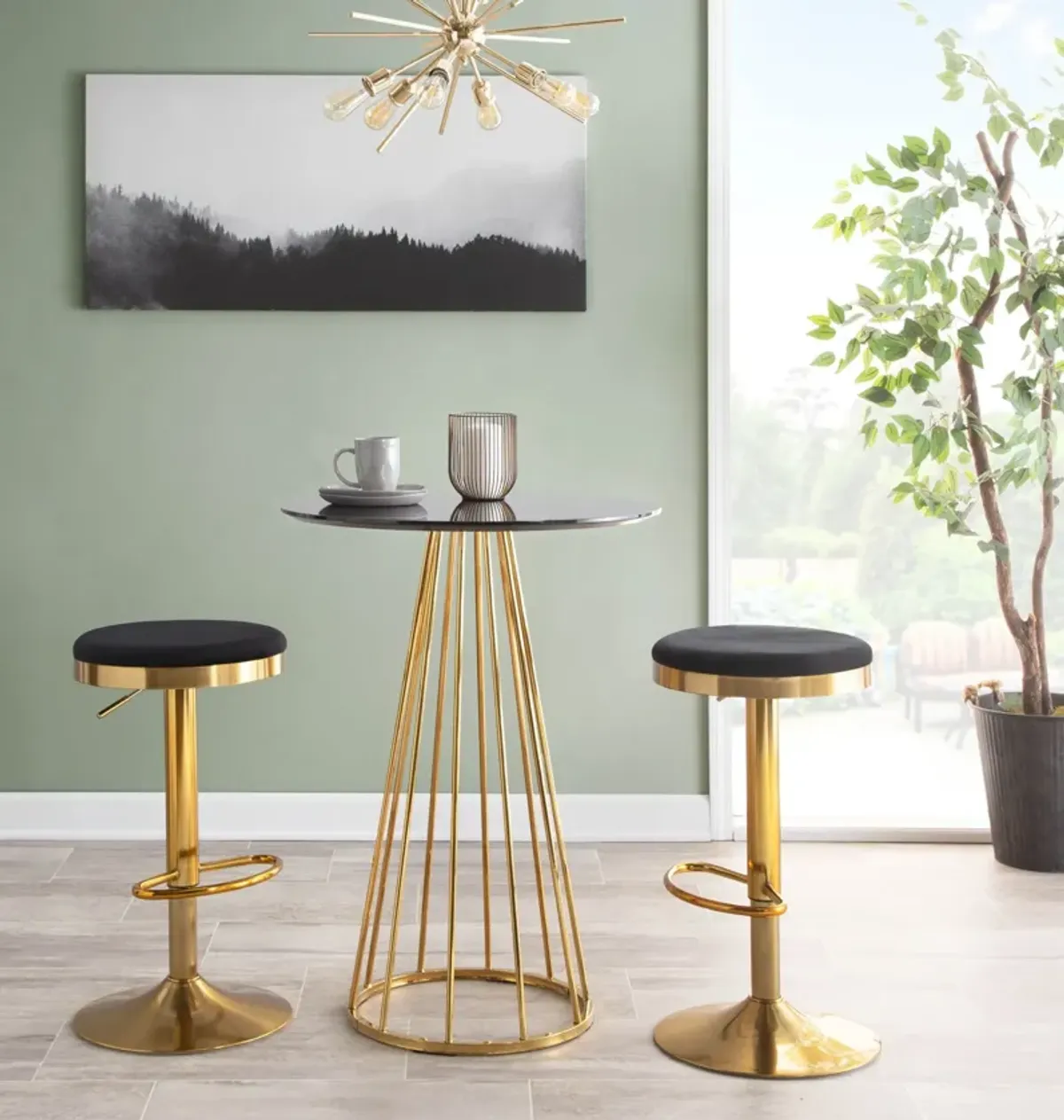 Noa Set of 2 Adjustable Swivel Bar Stools - Gold/Black