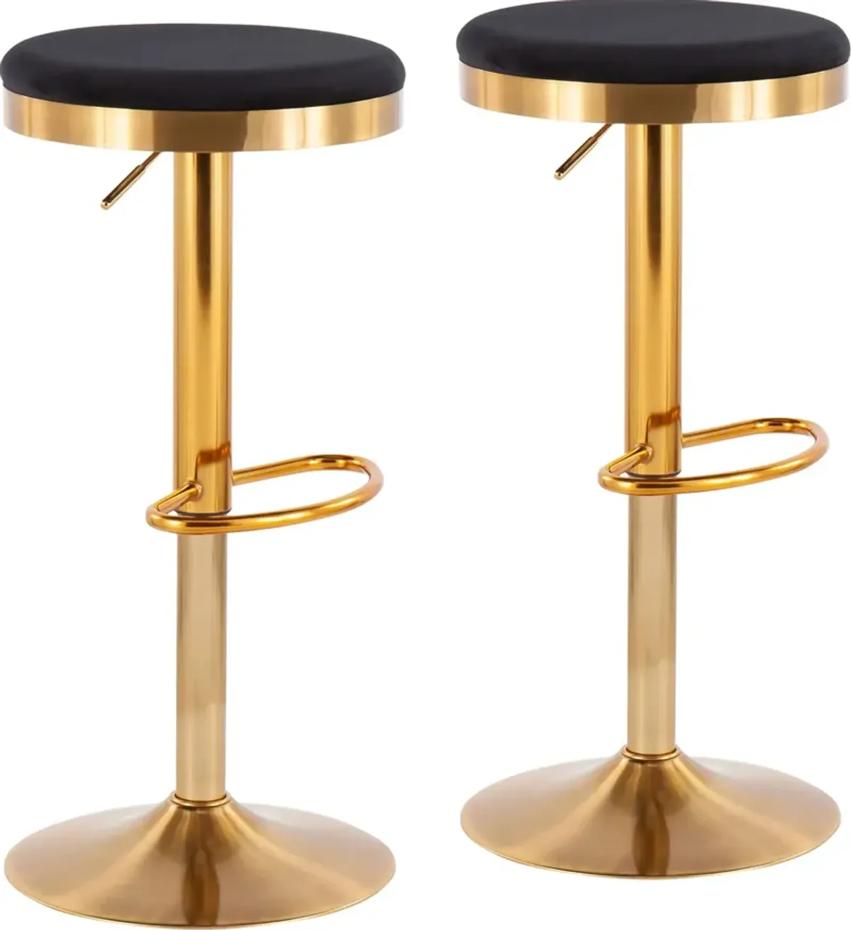 Noa Set of 2 Adjustable Swivel Bar Stools - Gold/Black