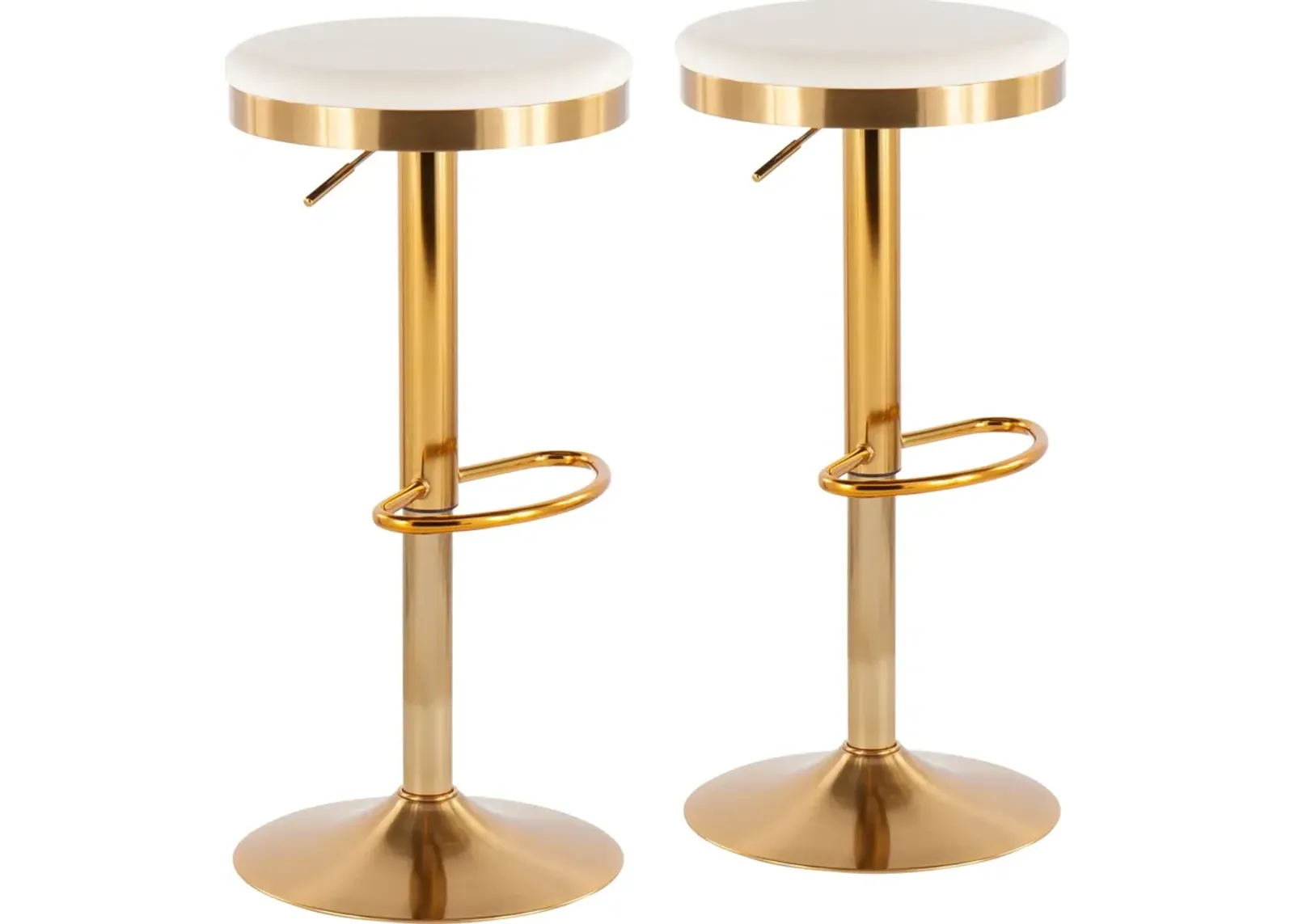 Noa Set of 2 Adjustable Swivel Bar Stools - Gold/Cream