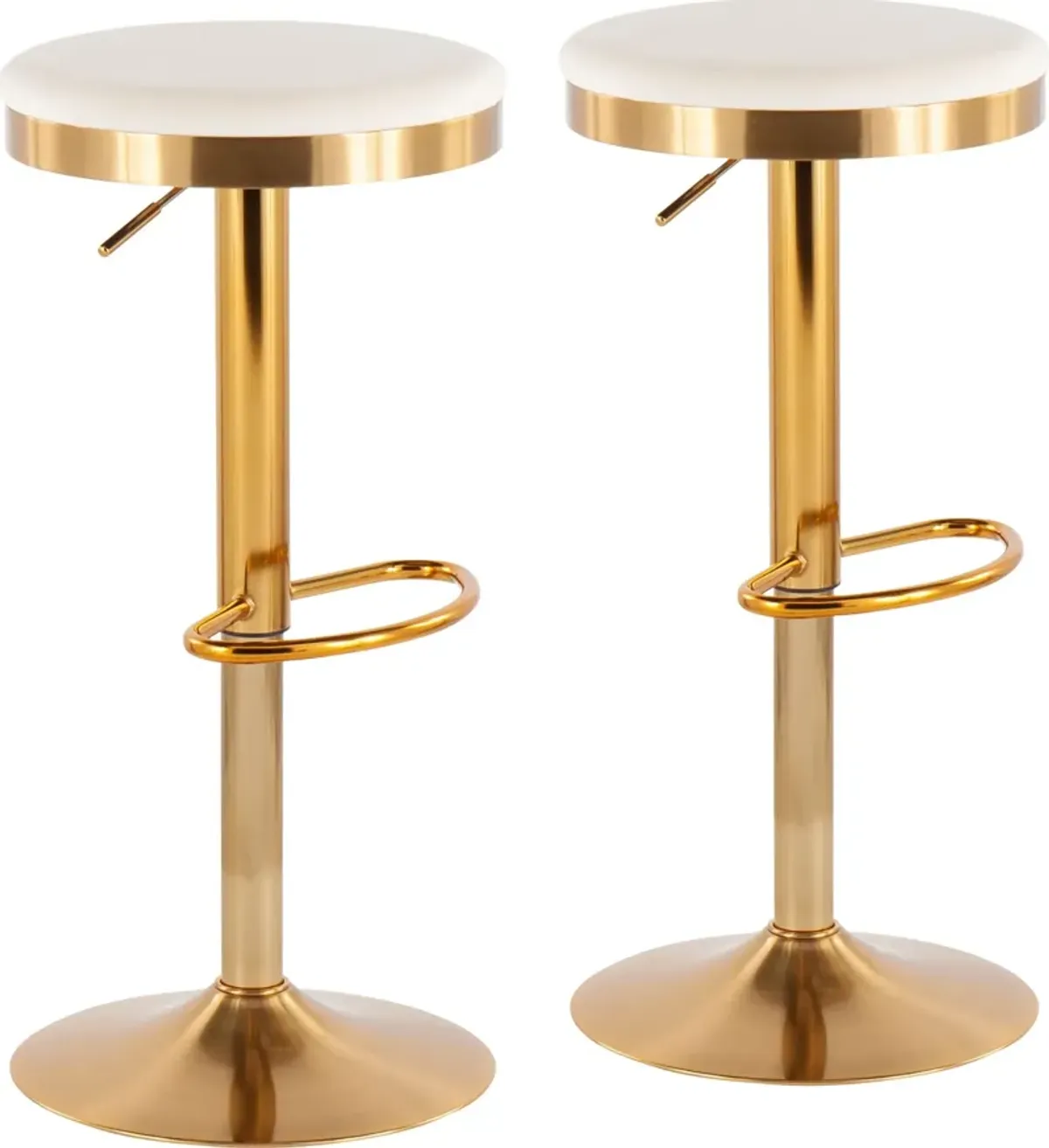 Noa Set of 2 Adjustable Swivel Bar Stools - Gold/Cream