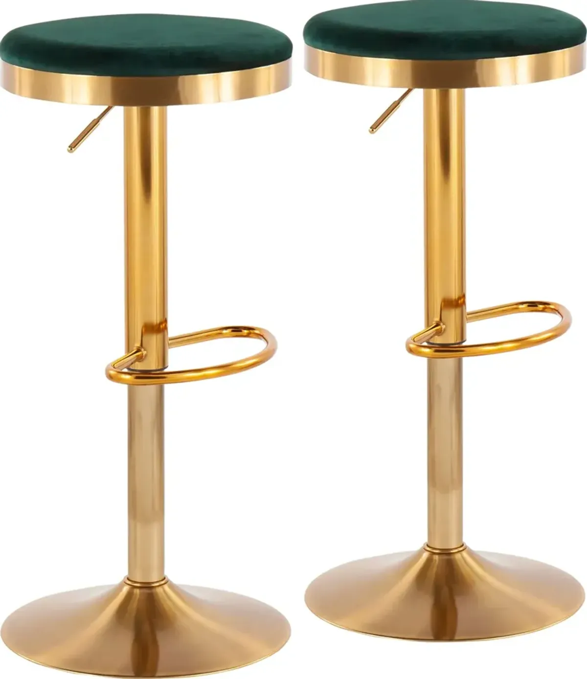 Noa Set of 2 Adjustable Swivel Bar Stools - Gold/Green