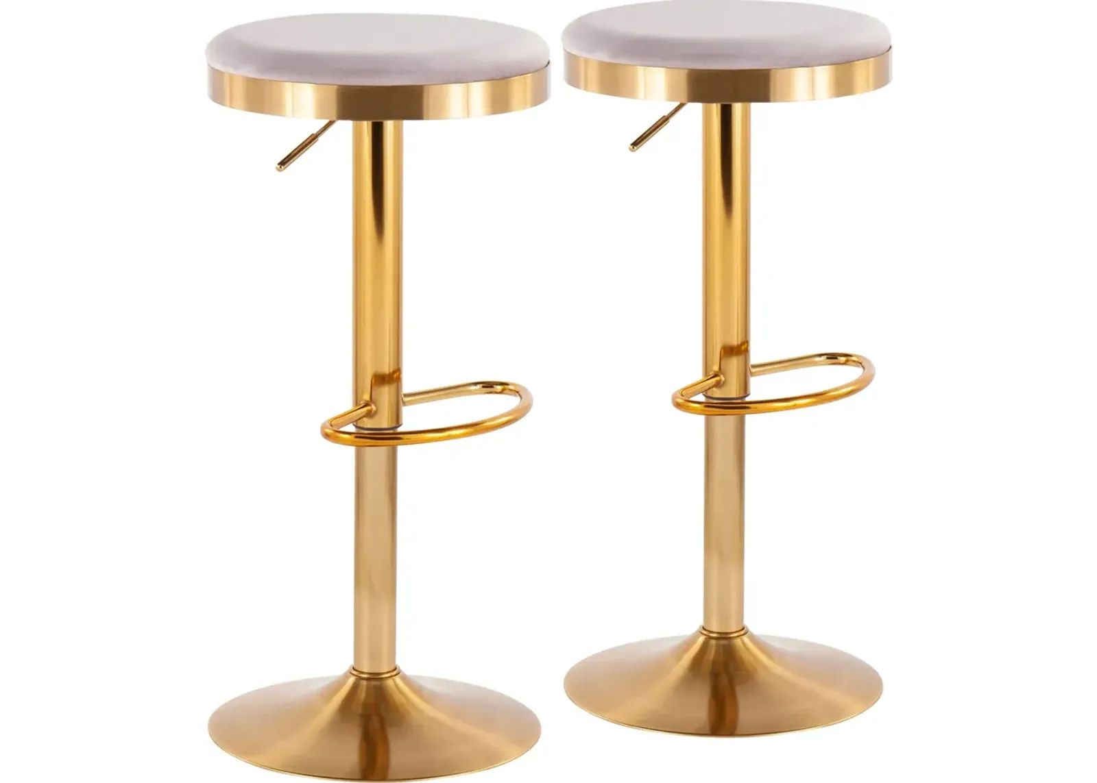 Noa Set of 2 Adjustable Swivel Bar Stools - Gold/Silver