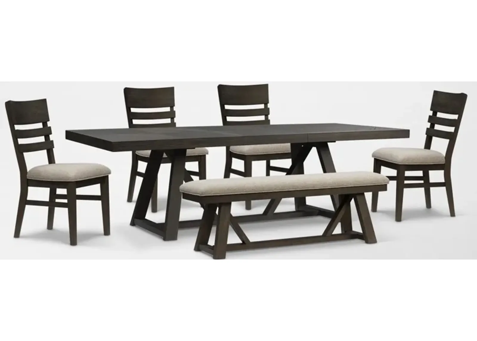 Edison Extendable Dining Table, 4 Dining Chairs and Bench