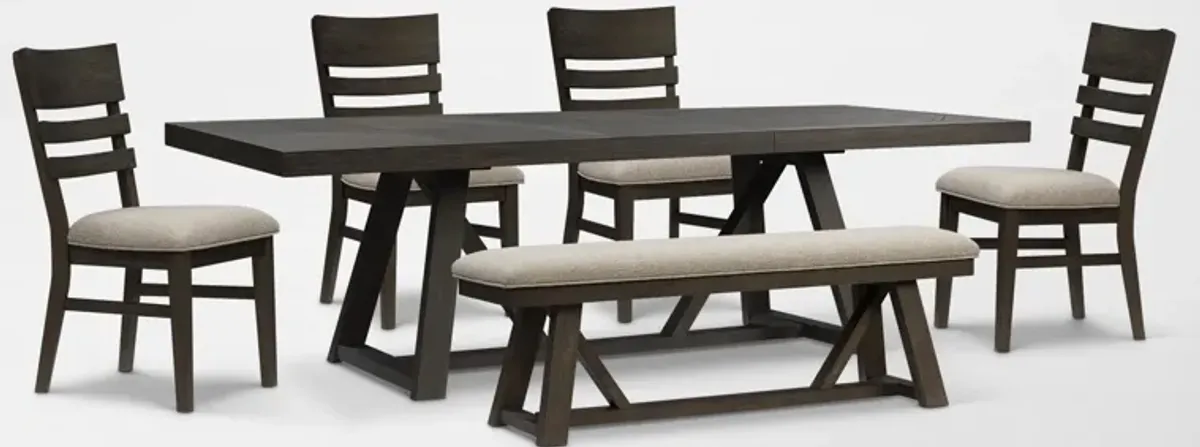 Edison Extendable Dining Table, 4 Dining Chairs and Bench