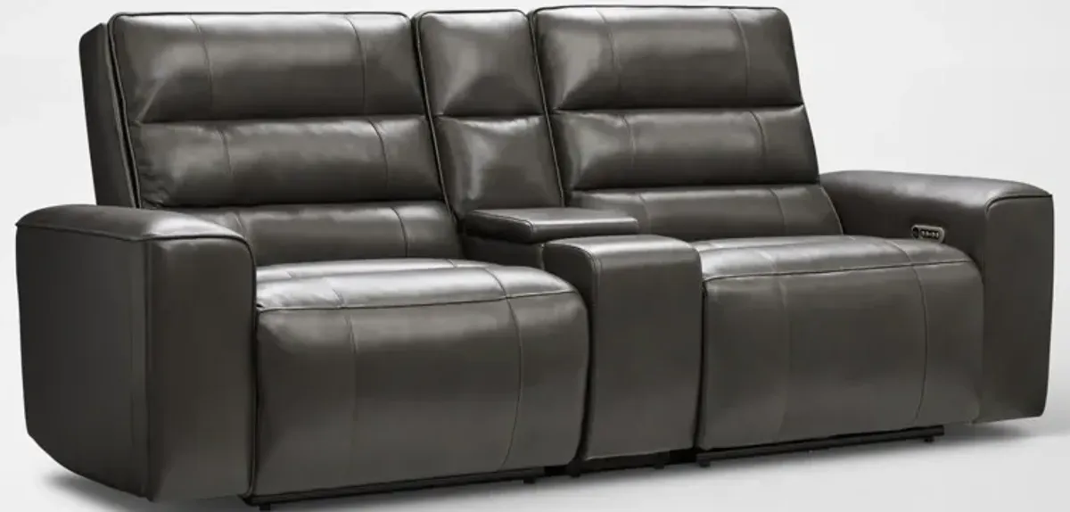 Hartley 3-Piece Dual-Power Reclining Sofa with Console - Charcoal