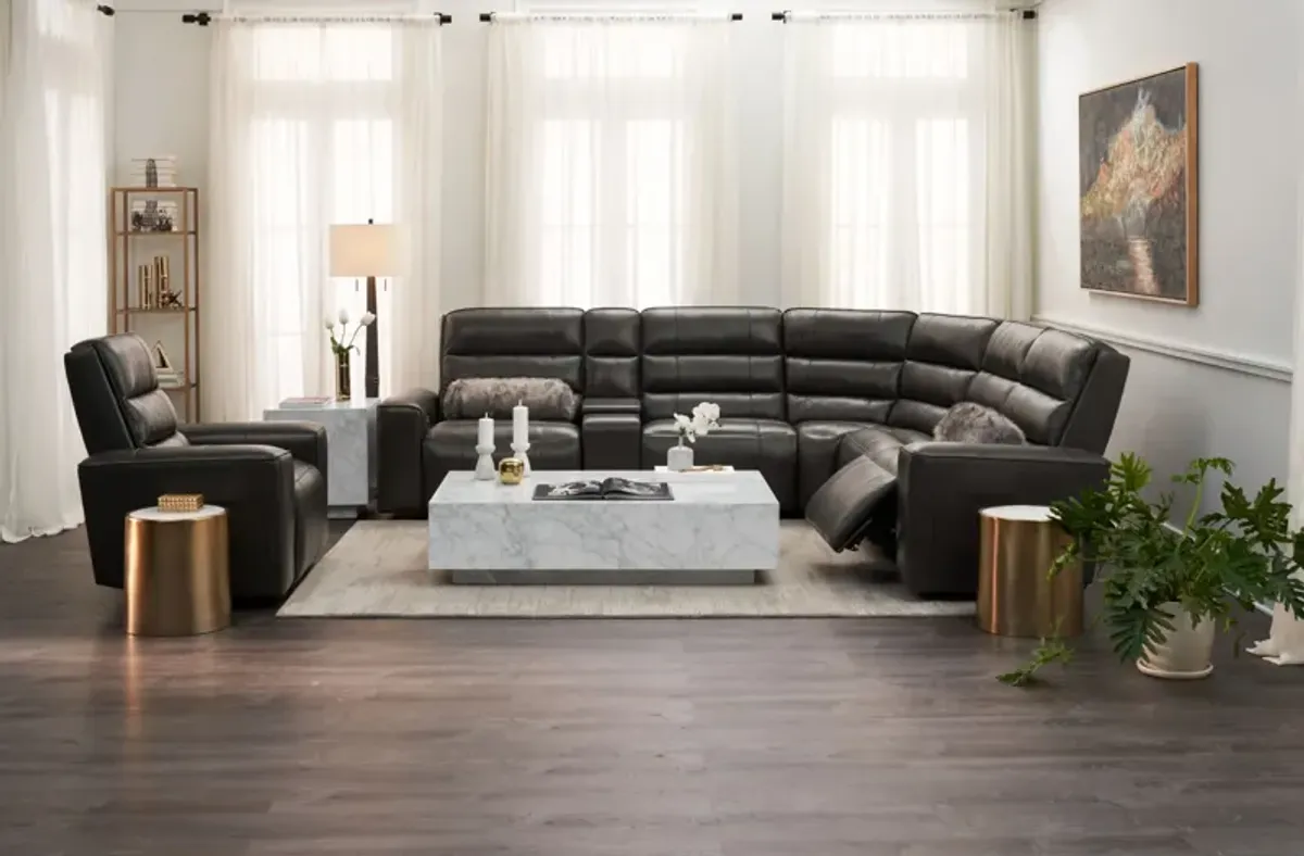 Hartley 6-Piece Dual-Power Reclining Sectional with 3 Reclining Seats - Charcoal