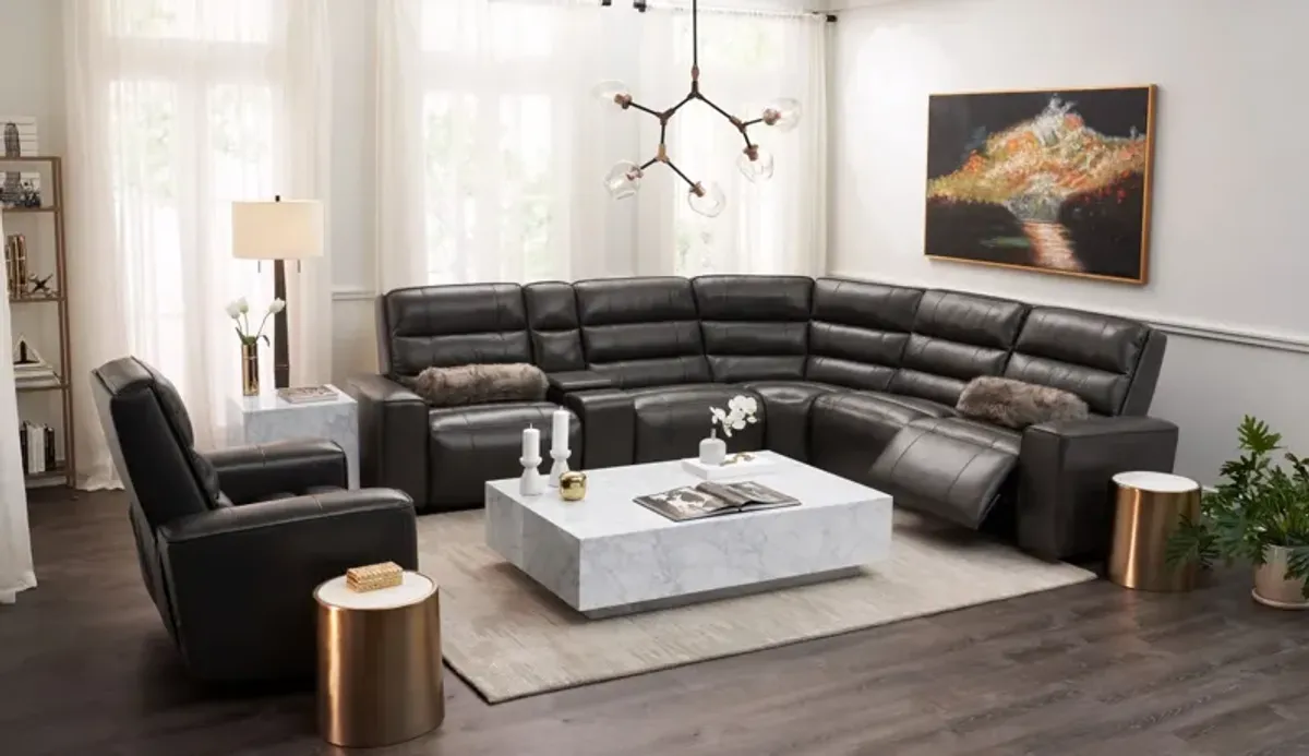 Hartley 6-Piece Dual-Power Reclining Sectional with 3 Reclining Seats - Charcoal