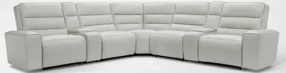 Hartley 7-Piece Dual-Power Reclining Sectional with 3 Reclining Seats - Light Gray