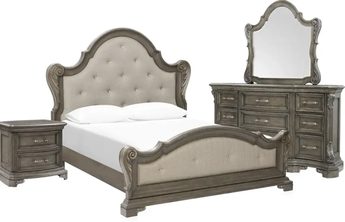 Vivian 6-Piece Queen Bedroom Set with Dresser, Nightstand, Dresser and Mirror