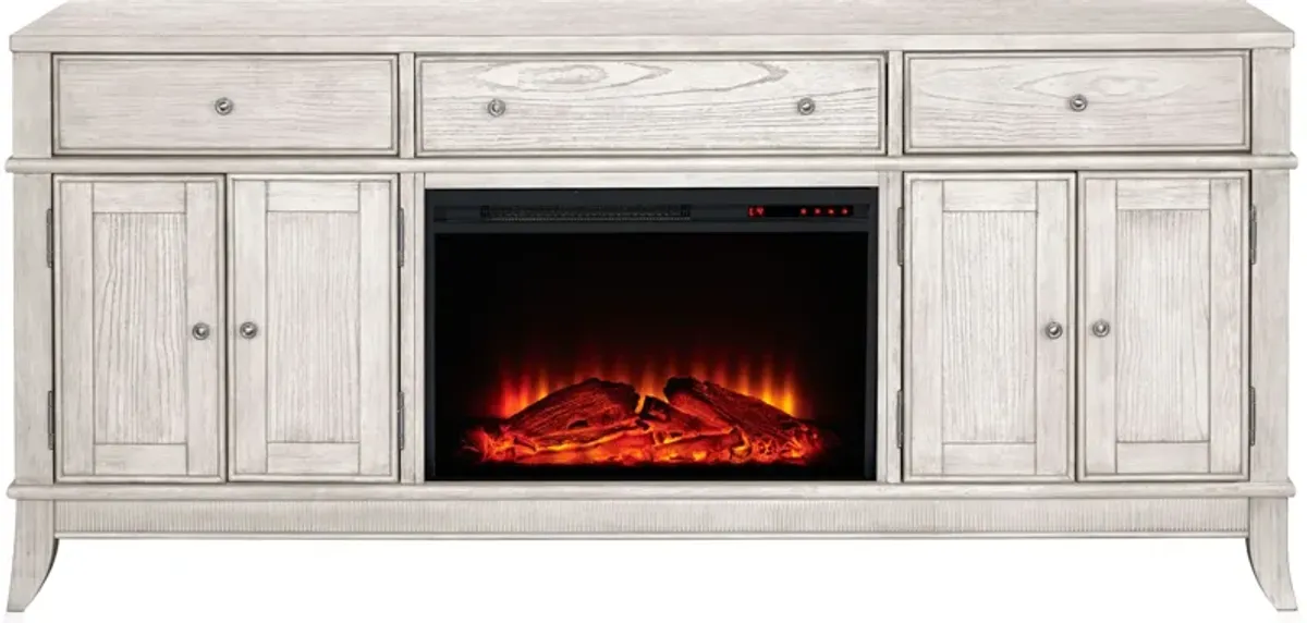 Hazel 74" TV Stand with Traditional Fireplace - Water White