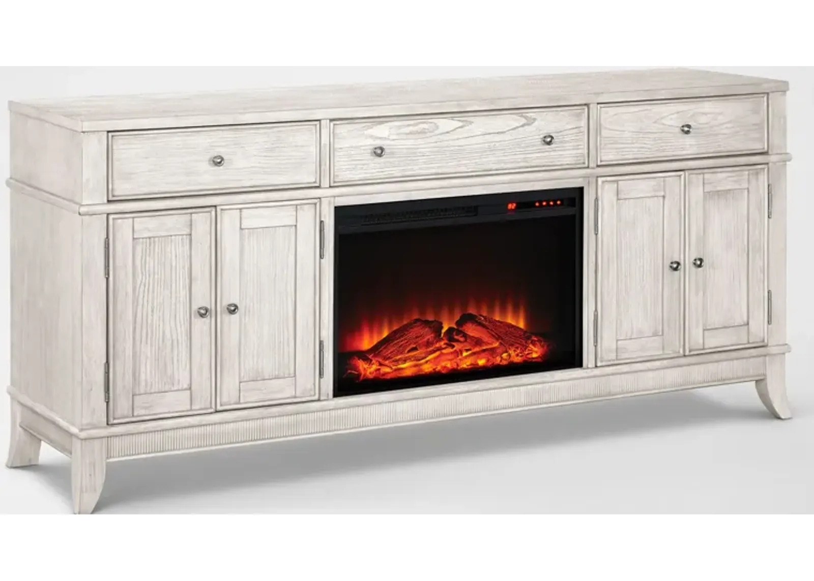 Hazel 74" TV Stand with Traditional Fireplace - Water White