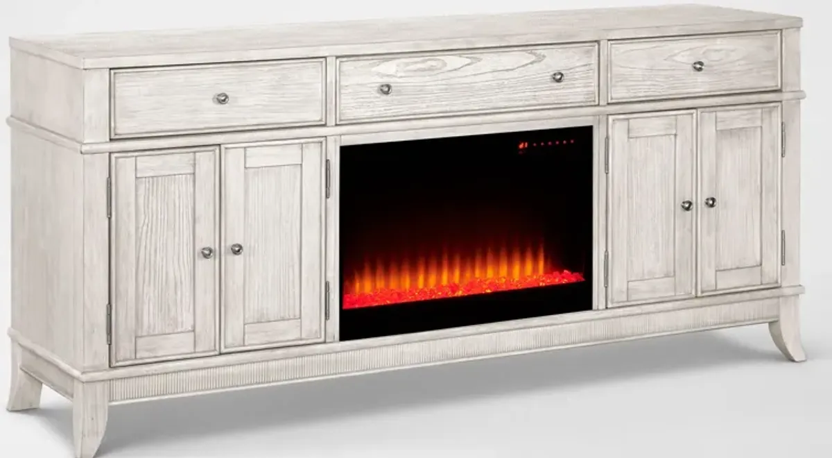 Hazel 74" TV Stand with Contemporary Fireplace - Water White