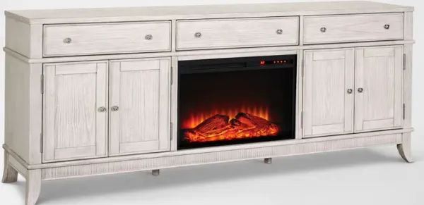 Hazel 84" TV Stand with Traditional Fireplace - Water White