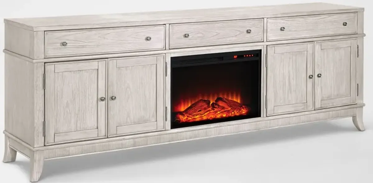 Hazel 94" TV Stand with Traditional Fireplace - Water White