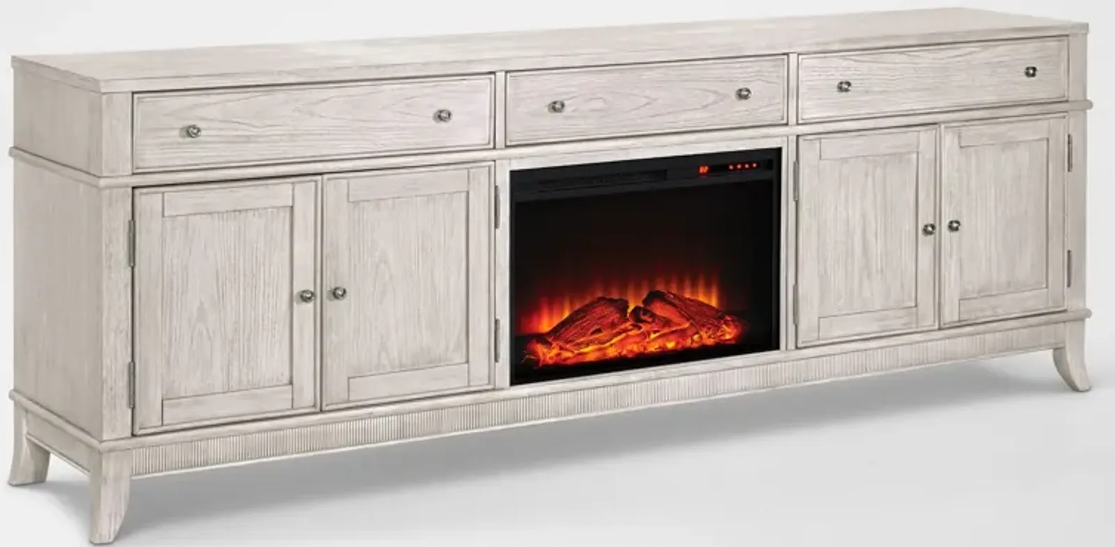 Hazel 94" TV Stand with Traditional Fireplace - Water White