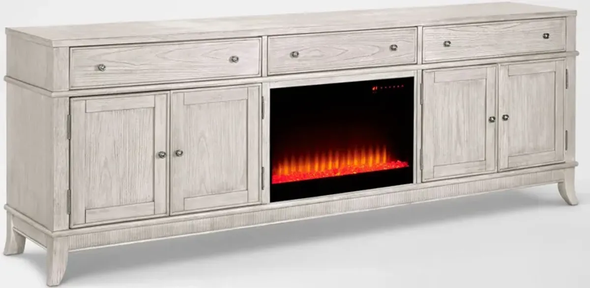 Hazel 94" TV Stand with Contemporary Fireplace - Water White