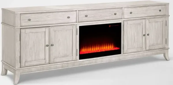 Hazel 94" TV Stand with Contemporary Fireplace - Water White