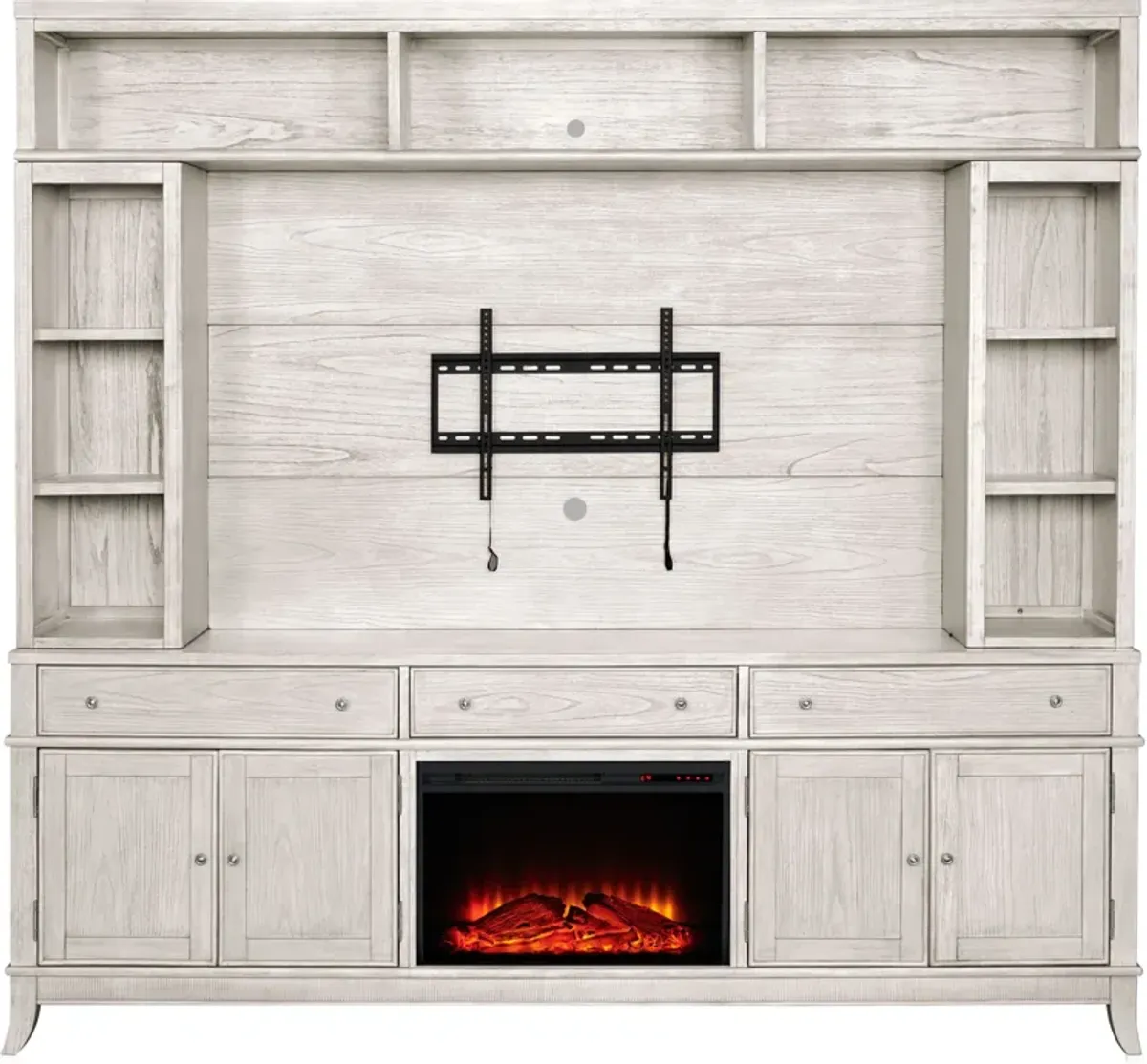 Hazel Entertainment Wall with Traditional Fireplace - Water White