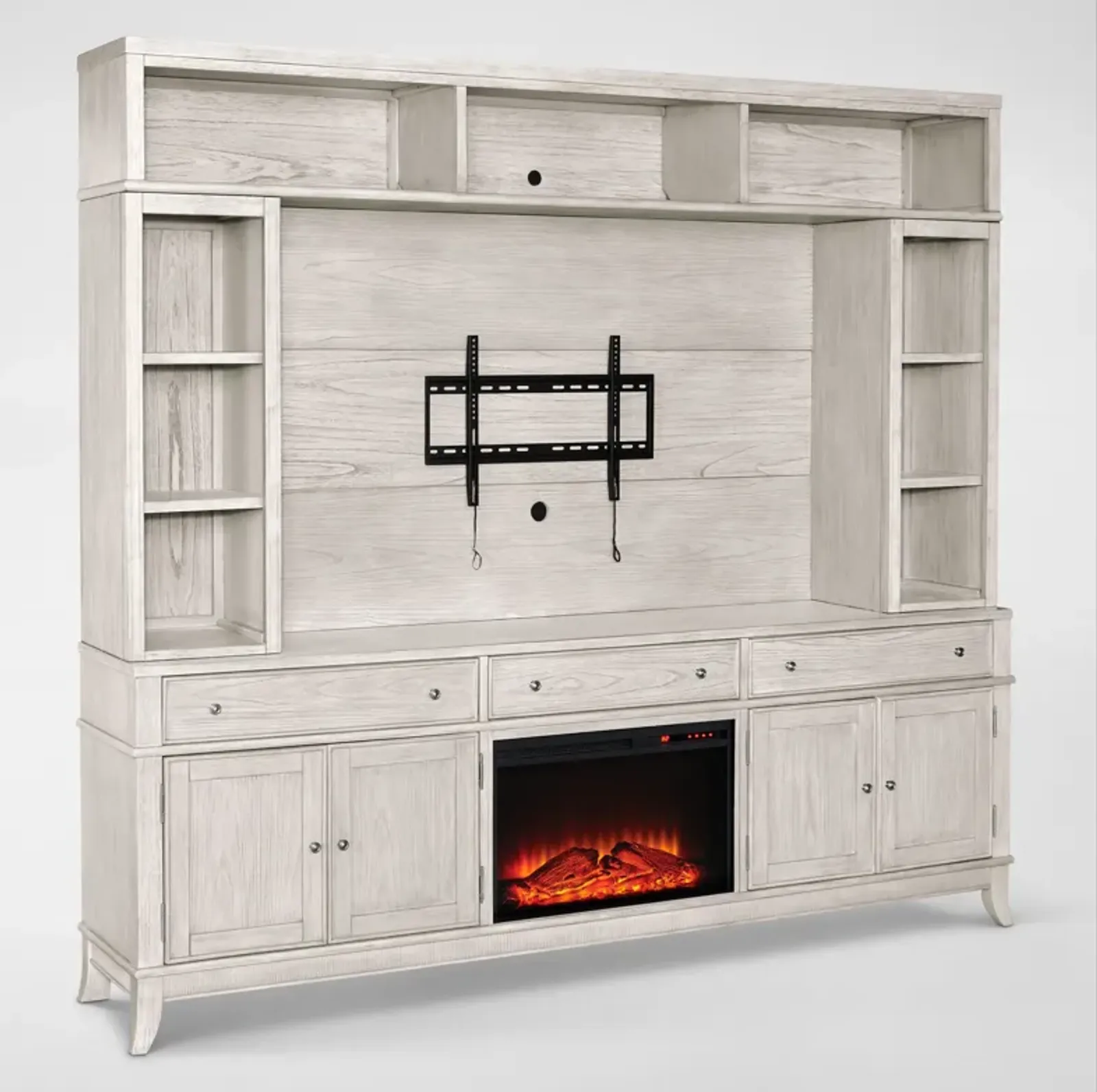 Hazel Entertainment Wall with Traditional Fireplace - Water White