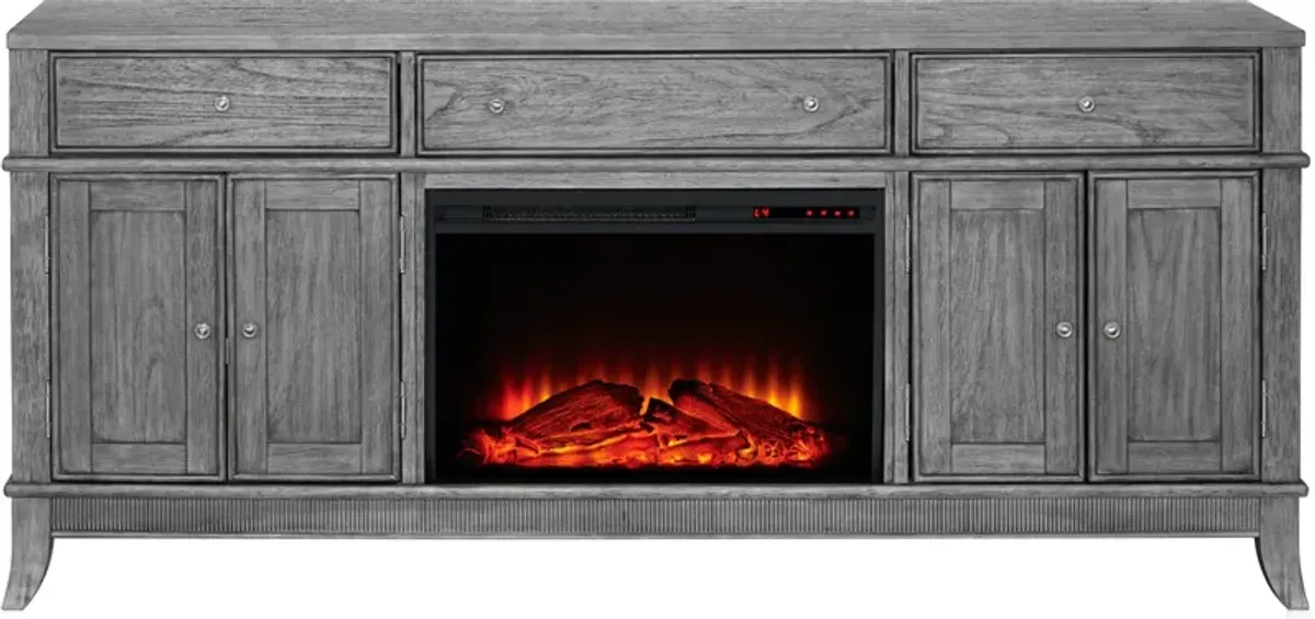 Hazel 74" TV Stand with Traditional Fireplace - Gray