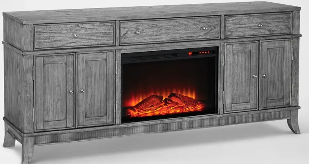 Hazel 74" TV Stand with Traditional Fireplace - Gray