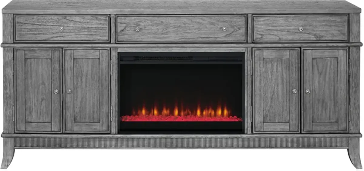 Hazel 74" TV Stand with Contemporary Fireplace - Gray