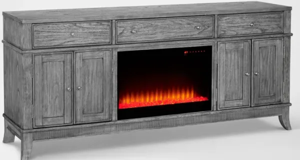 Hazel 74" TV Stand with Contemporary Fireplace - Gray