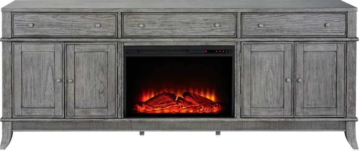 Hazel 84" TV Stand with Traditional Fireplace - Gray