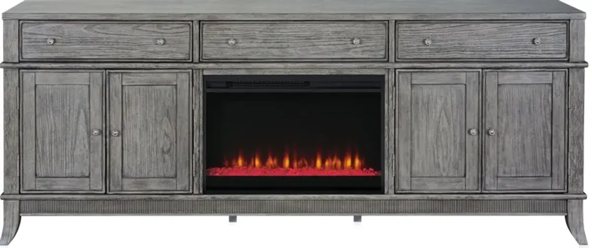 Hazel 84" TV Stand with Contemporary Fireplace - Gray