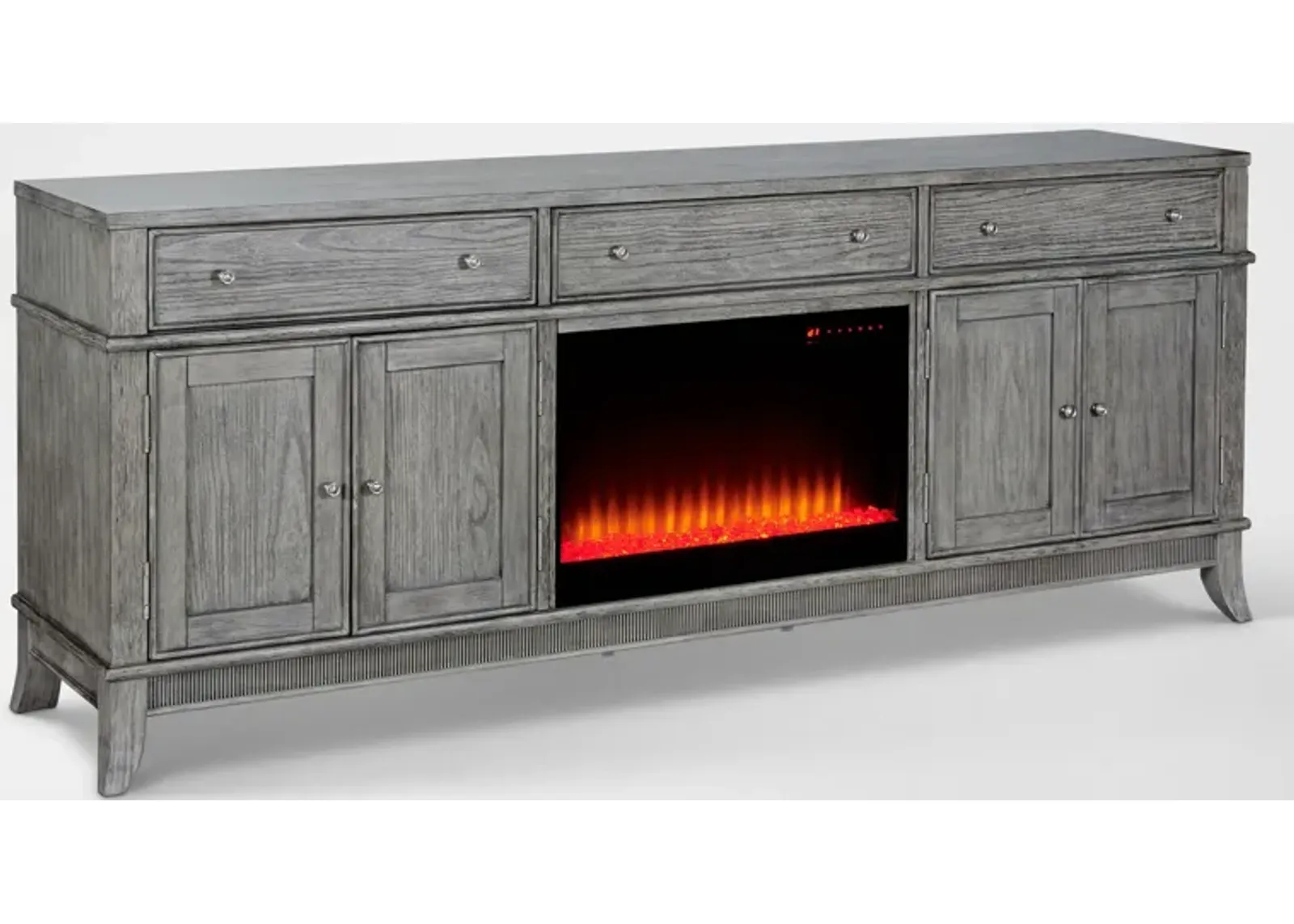 Hazel 84" TV Stand with Contemporary Fireplace - Gray