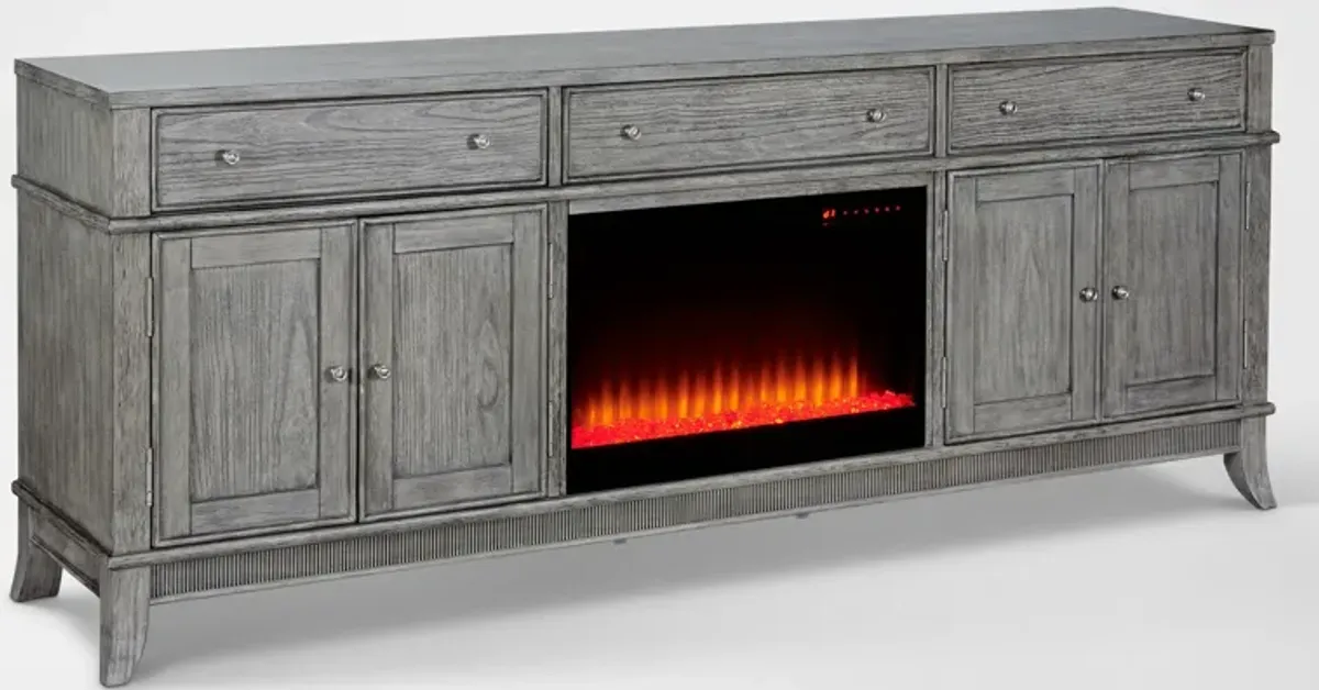 Hazel 84" TV Stand with Contemporary Fireplace - Gray