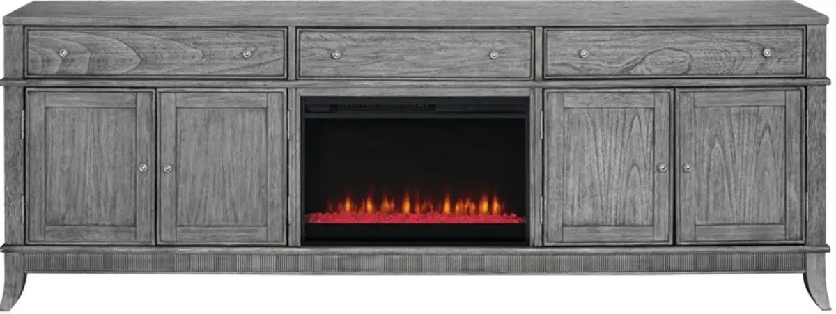 Hazel 94" TV Stand with Contemporary Fireplace - Gray